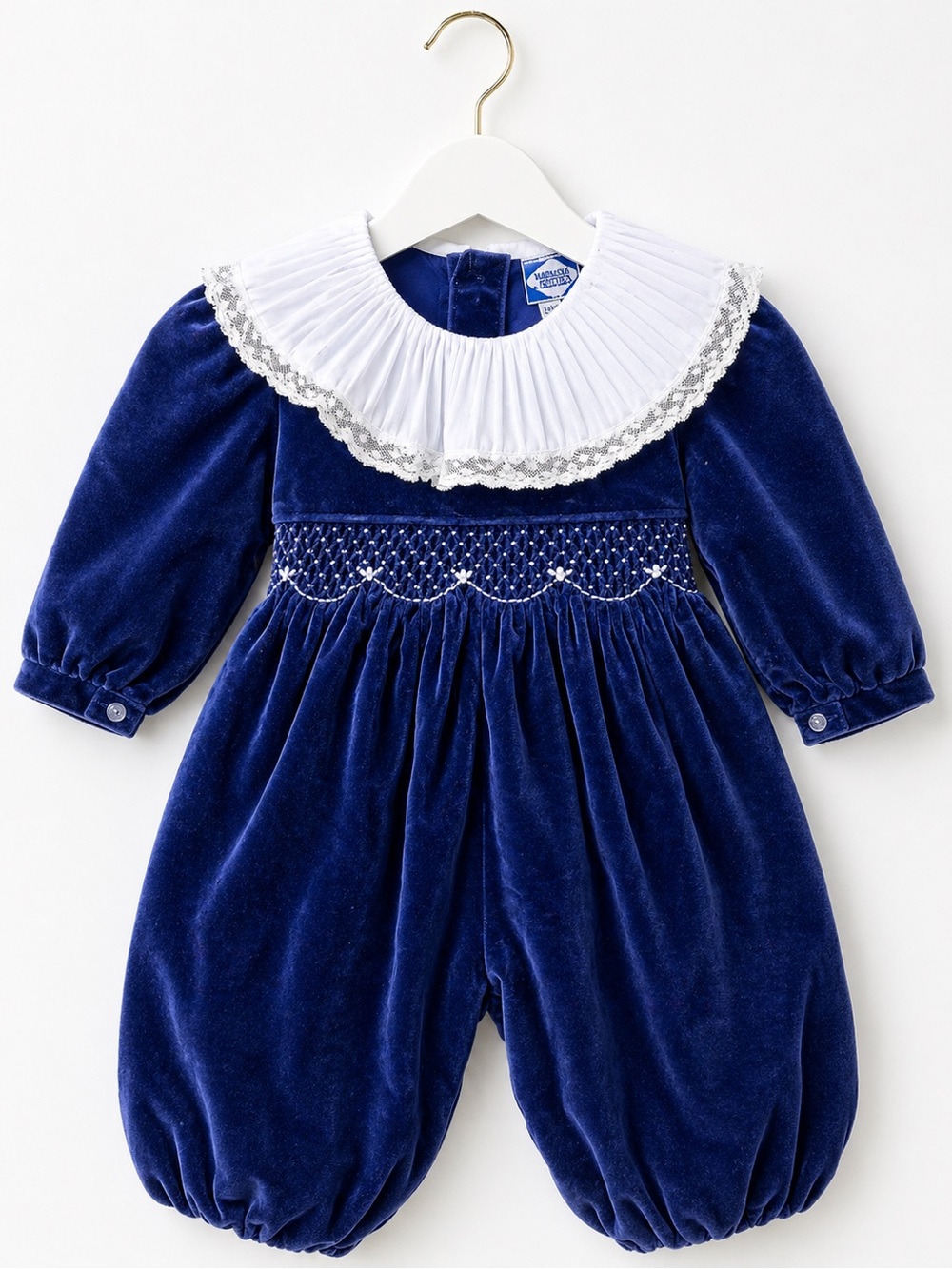 Vintage Carriage Boutique Baby Girl 12M Velvet Smocked Peter Pan Collar Lace